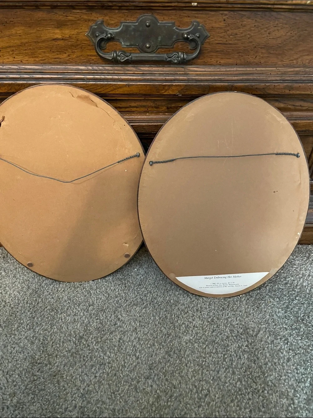 Classic Vintage Prints Antique Paintings Oval Wood Wall Art Pair in Brown